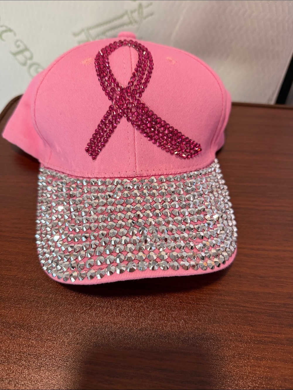 Cato Pink Rhinestone Ribbon Baseball Cap with Crystal-Brim